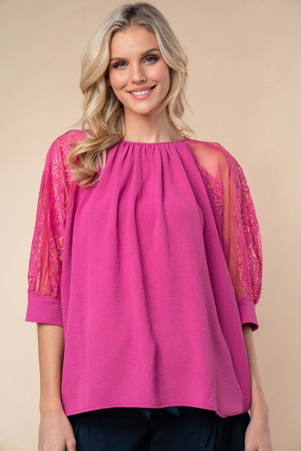 Brianna Round Neck Lace Half Sleeve Blouse
