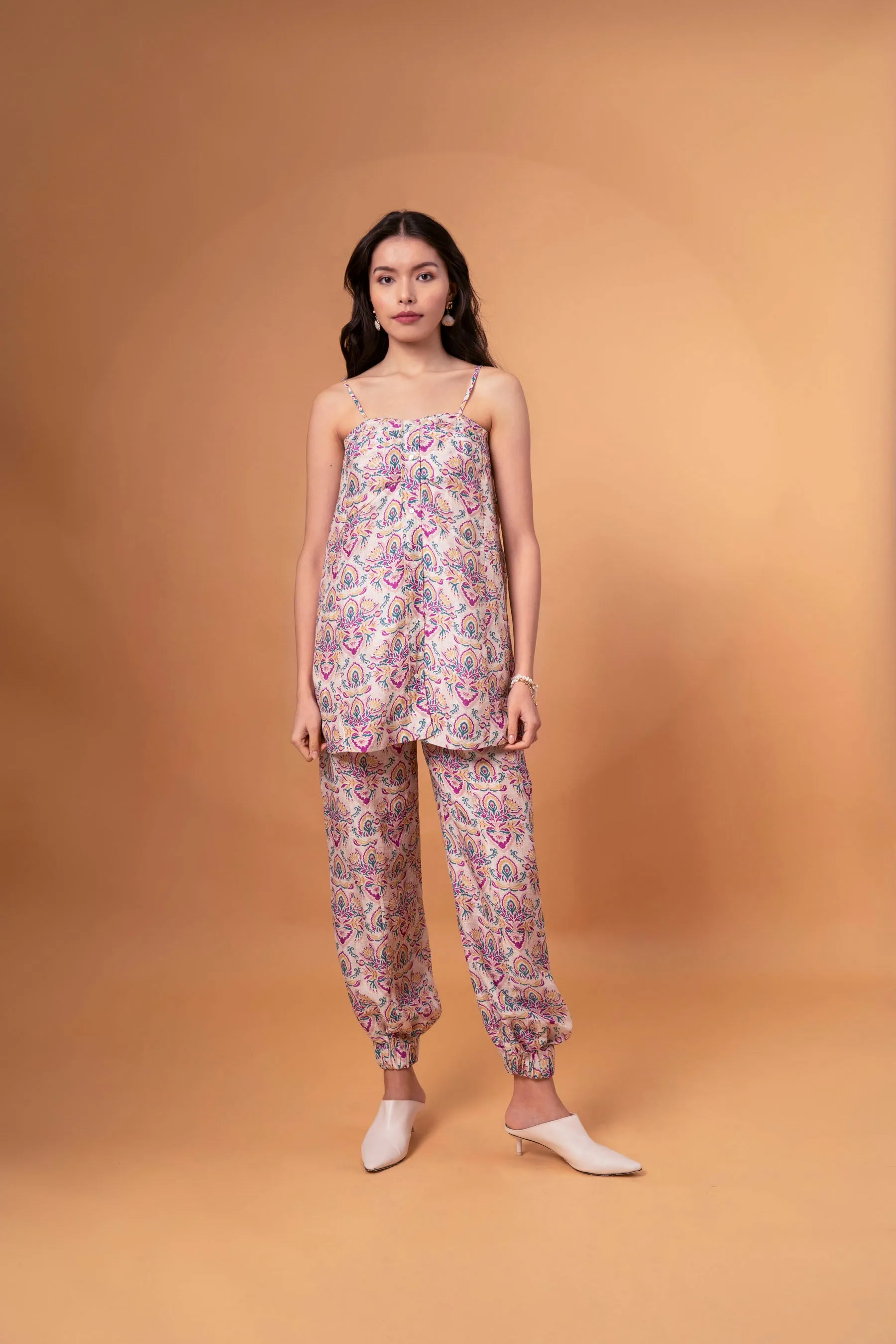 Pleated Bust Top With Pants Linen Co-ord