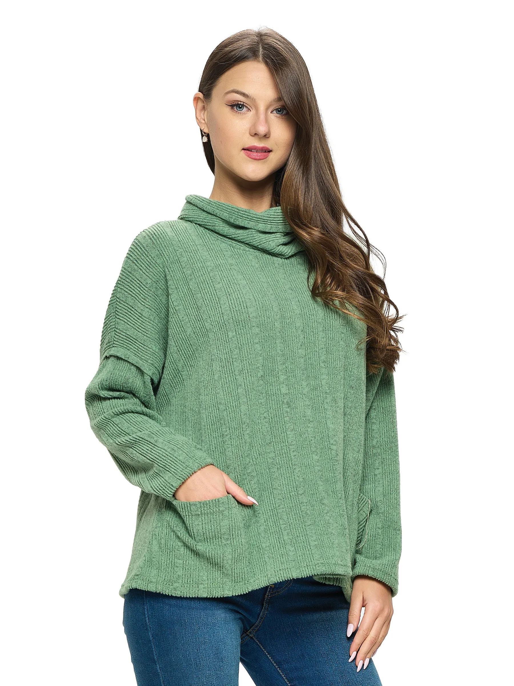 Top Turtle Neck Ribbed Oversized Pockets