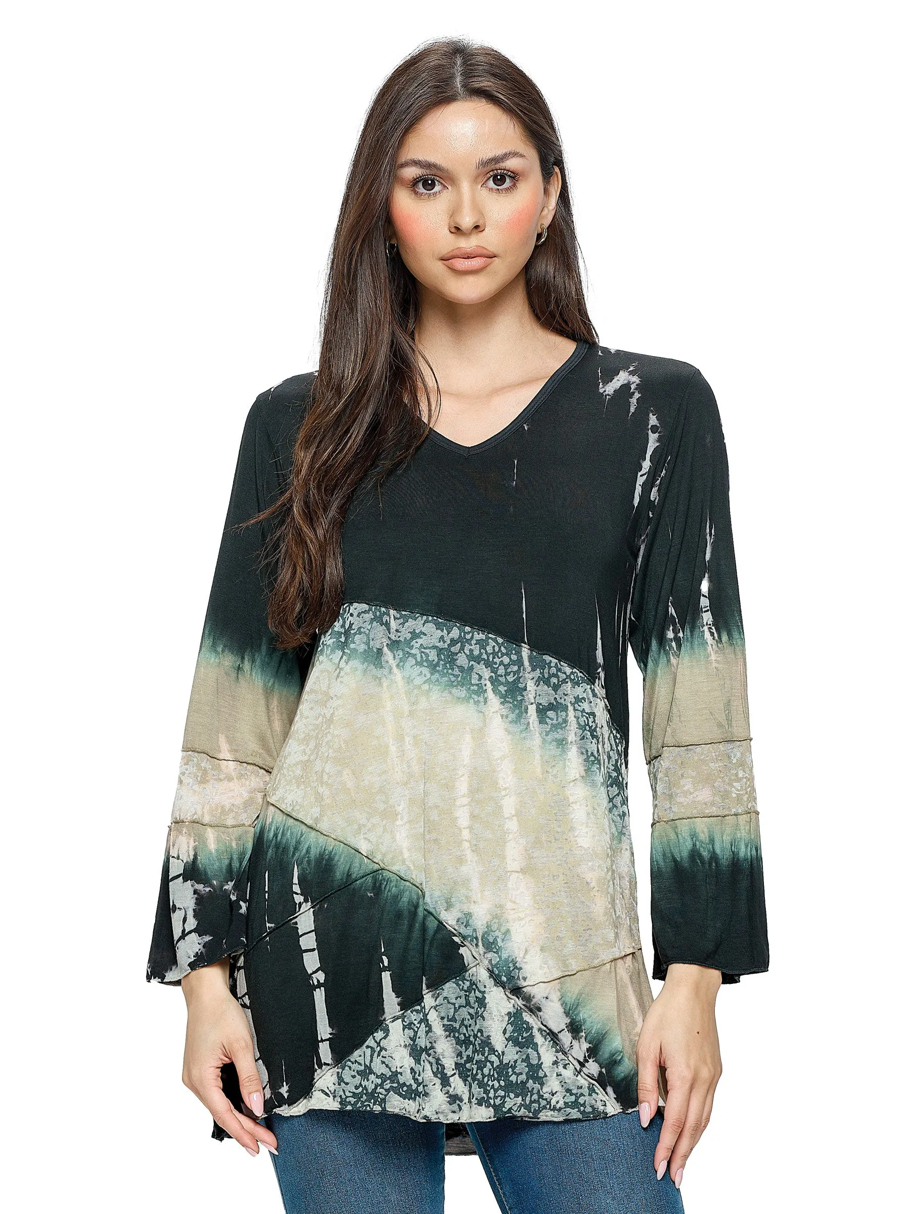Tunic Top Boho Patchwork Tie Dye Burn out