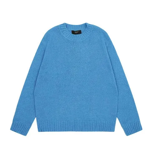 Wiaofellas Unisex Autumn Winter Fashion Casual Solid Color Round Neck Mohair Knit Sweater Oversized Pullovers Knitwears Men Clothes